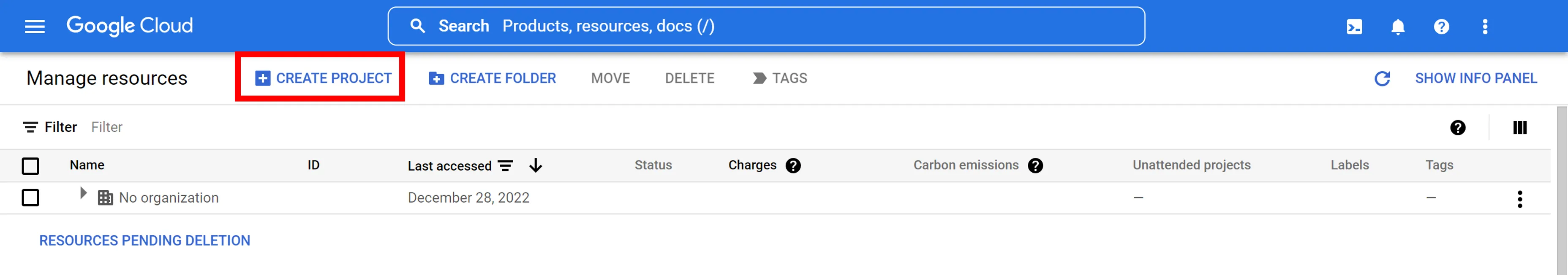 Create Project Button