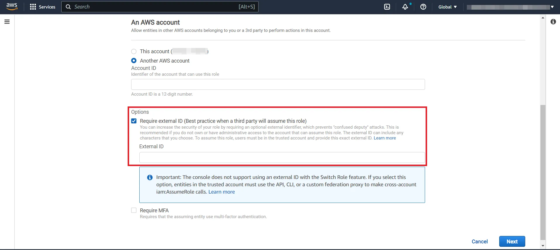 External ID configuration field