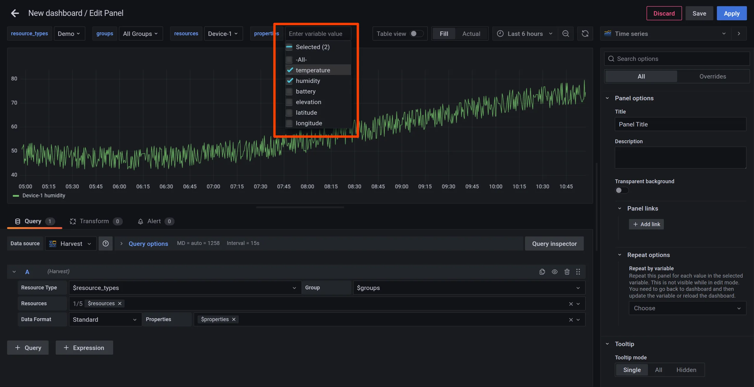 Configure template variables for both temperature and humidity